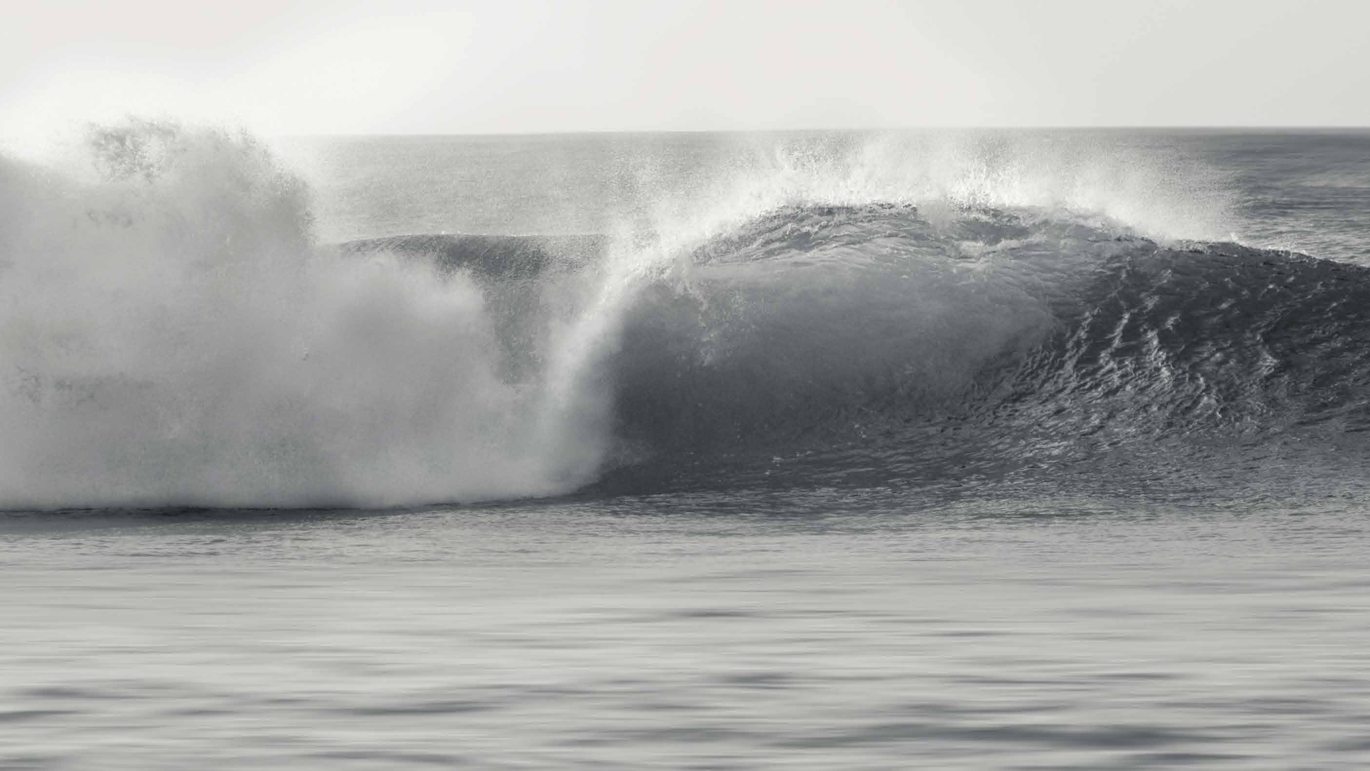 An ocean wave breaking in a cloud of sea spray